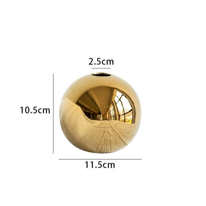 Ceramic Gold Vase — Luxury Round Decorative Vase for Living Room, Bedroom & Entryway