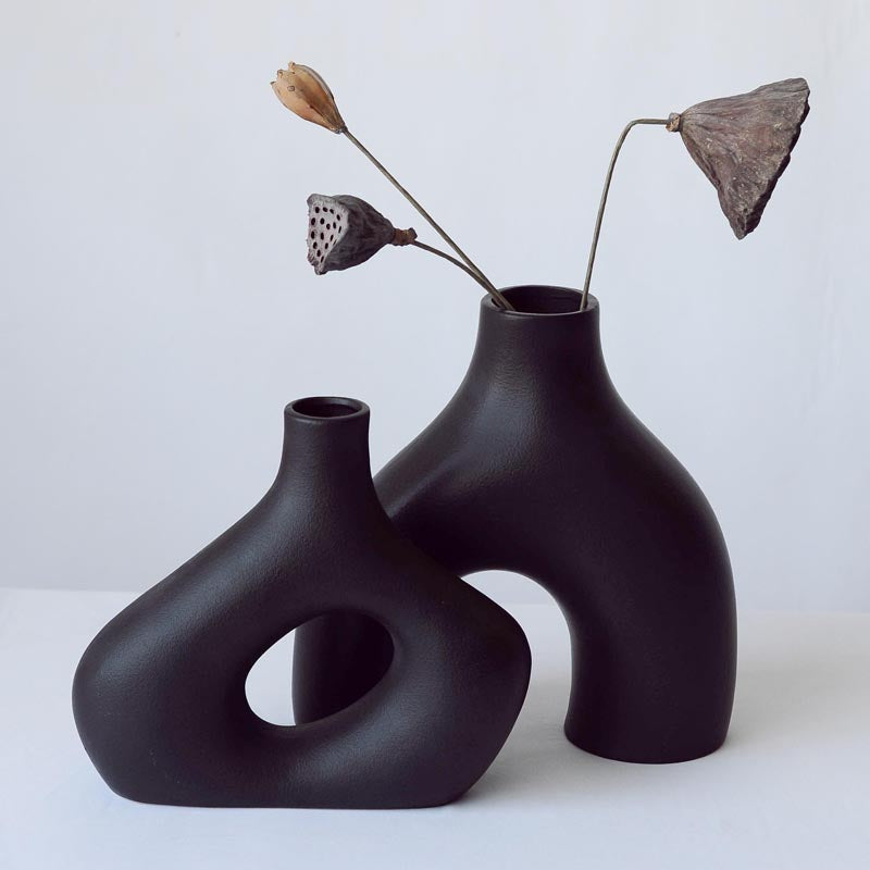 Black Ceramic Vase — Bold Modern Decor Vase for Living Room Shelf, Coffee Table & Entryway