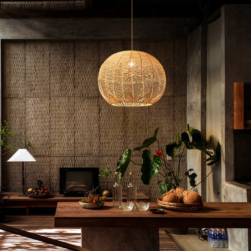 Rattan Pendant Light — Boho Woven Hanging Lamp for Kitchen, Dining Room & Bedroom