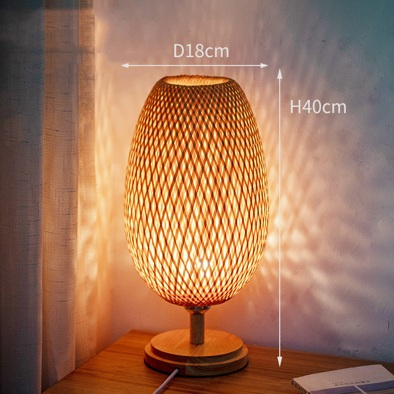Bamboo Woven Table Lamp — Japanese Zen Bedside Lamp for Bedroom & Living Room