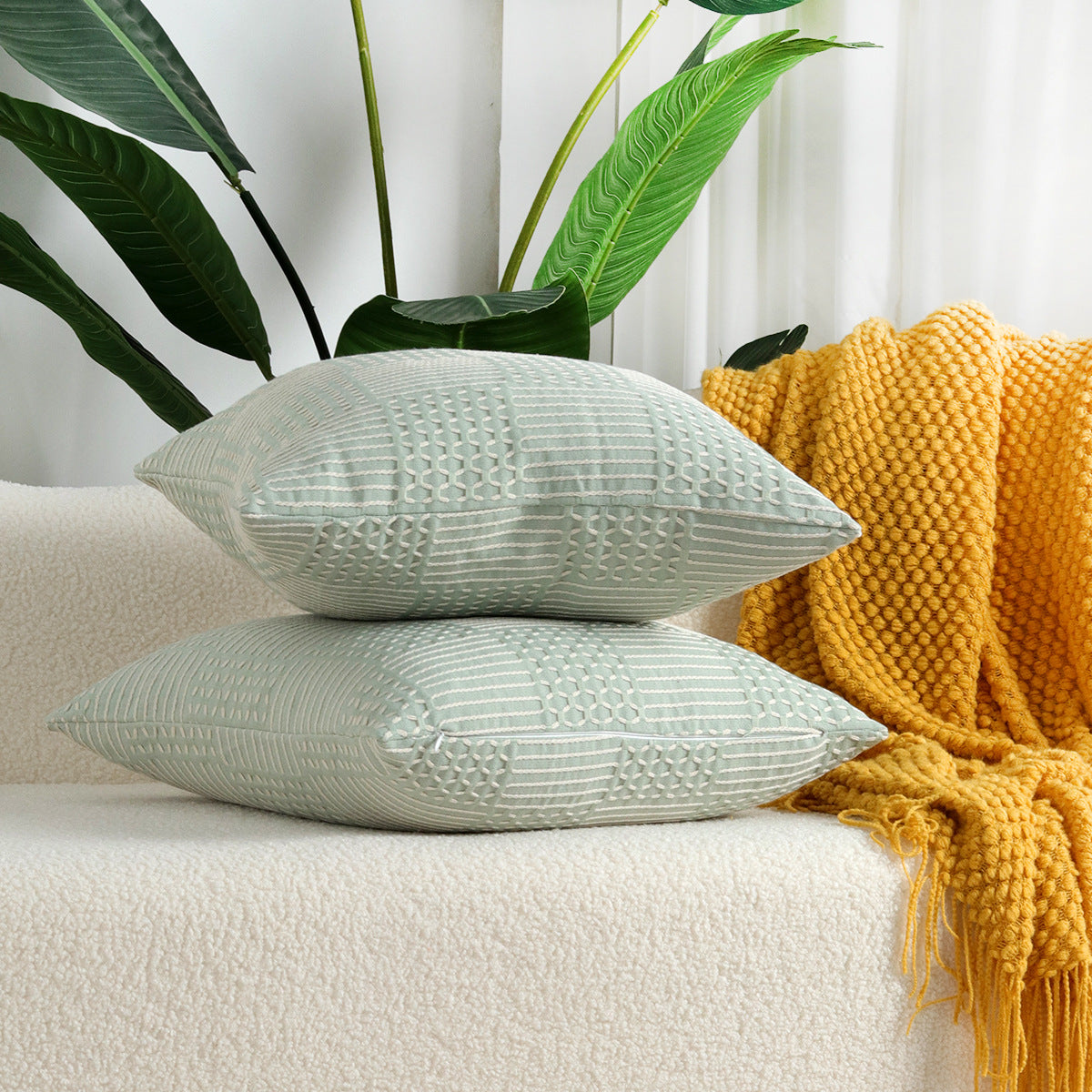 Geometric Cotton Cushion Cover — Modern Throw Pillow Case for Sofa, Bed & Living Room