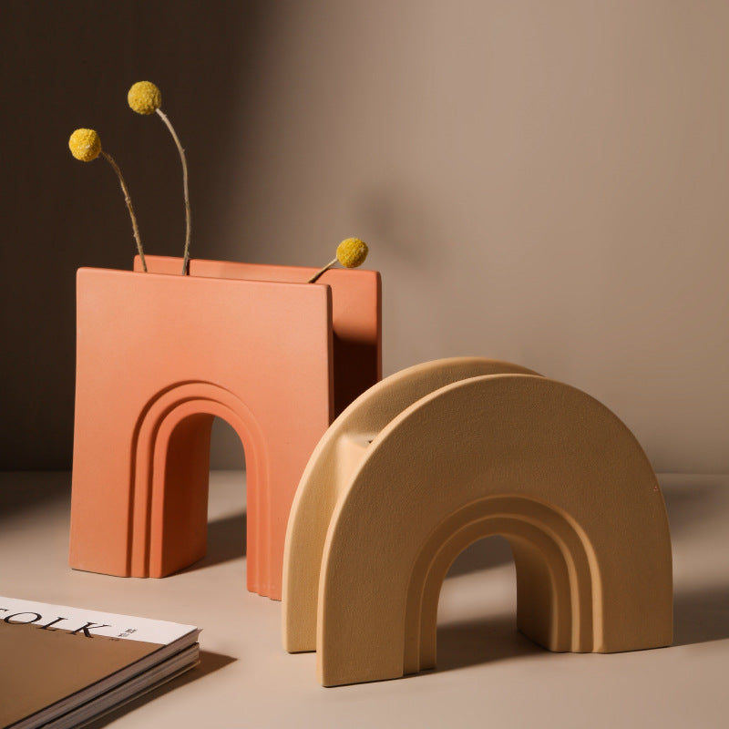 Nordic Geometric Vase — Minimalist Decorative Vase for Living Room Shelf, Desk & Coffee Table