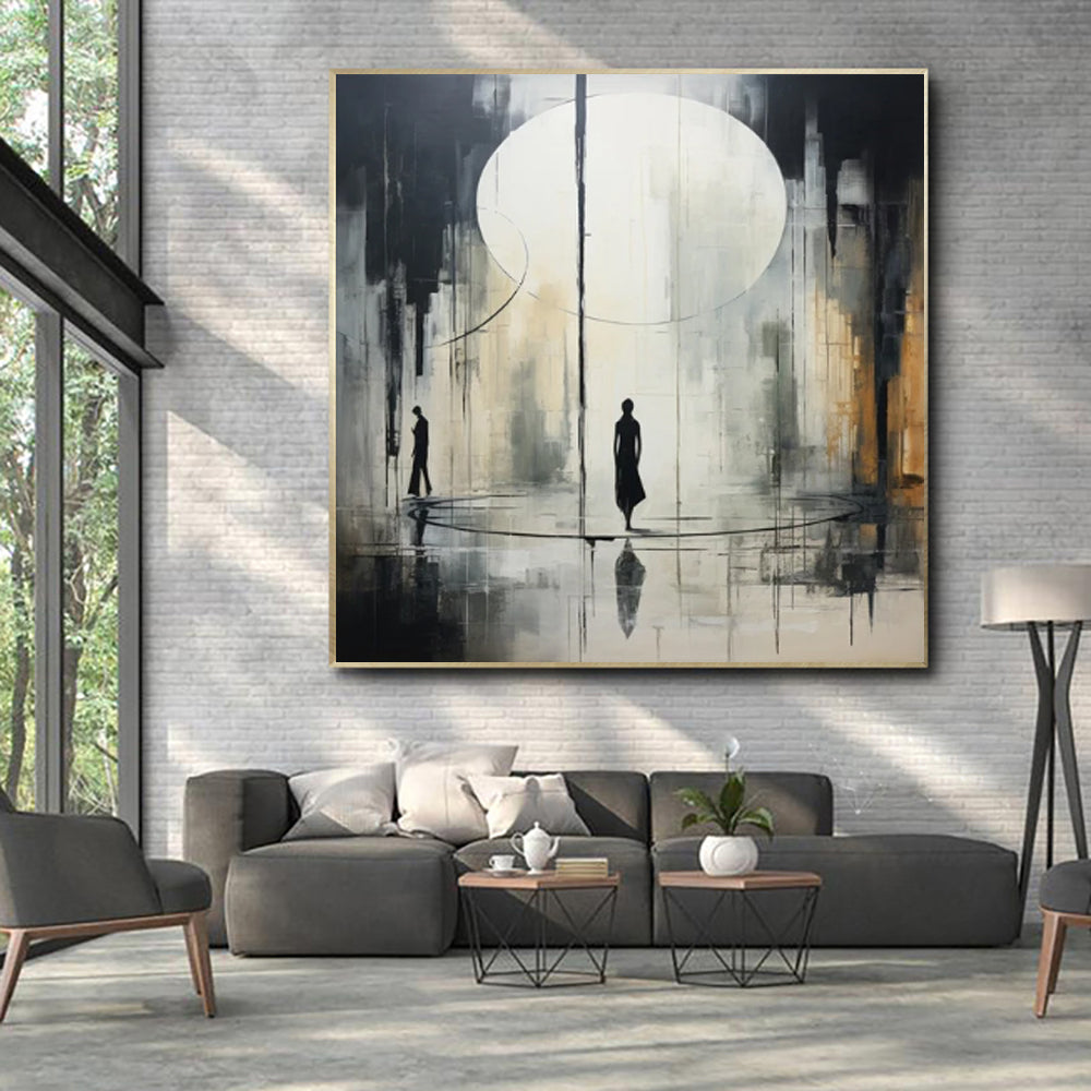Handmade Black White Neoclassicism Oil Painting Wall Art