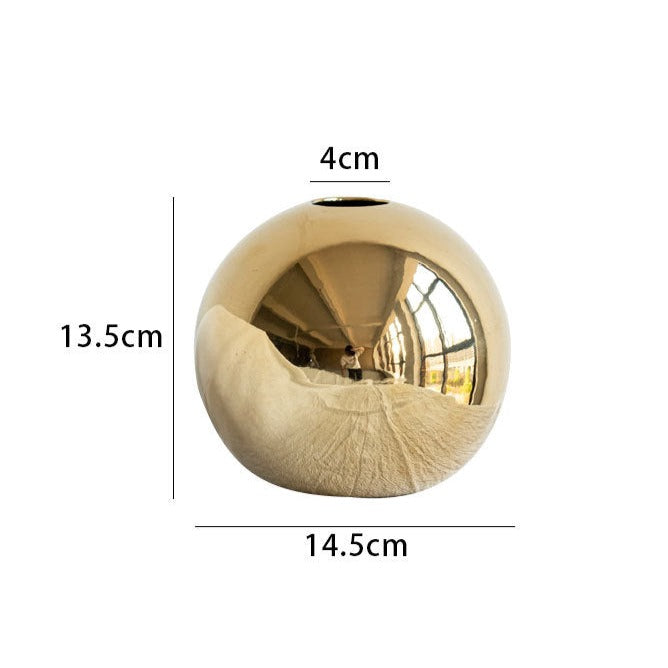 Ceramic Gold Vase — Luxury Round Decorative Vase for Living Room, Bedroom & Entryway