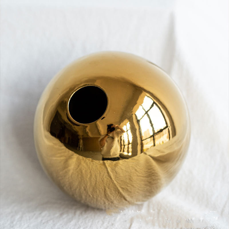Ceramic Gold Vase — Luxury Round Decorative Vase for Living Room, Bedroom & Entryway