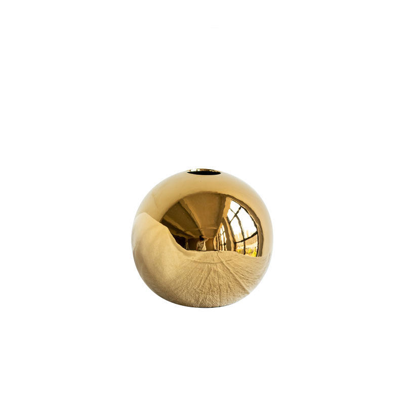 Ceramic Gold Vase — Luxury Round Decorative Vase for Living Room, Bedroom & Entryway