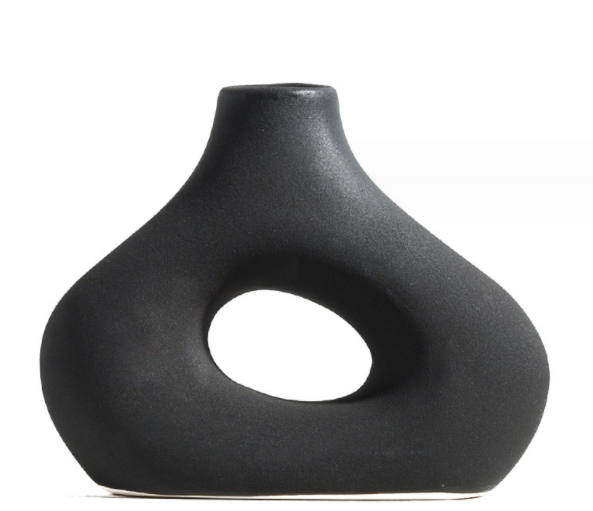 Black Ceramic Vase — Bold Modern Decor Vase for Living Room Shelf, Coffee Table & Entryway