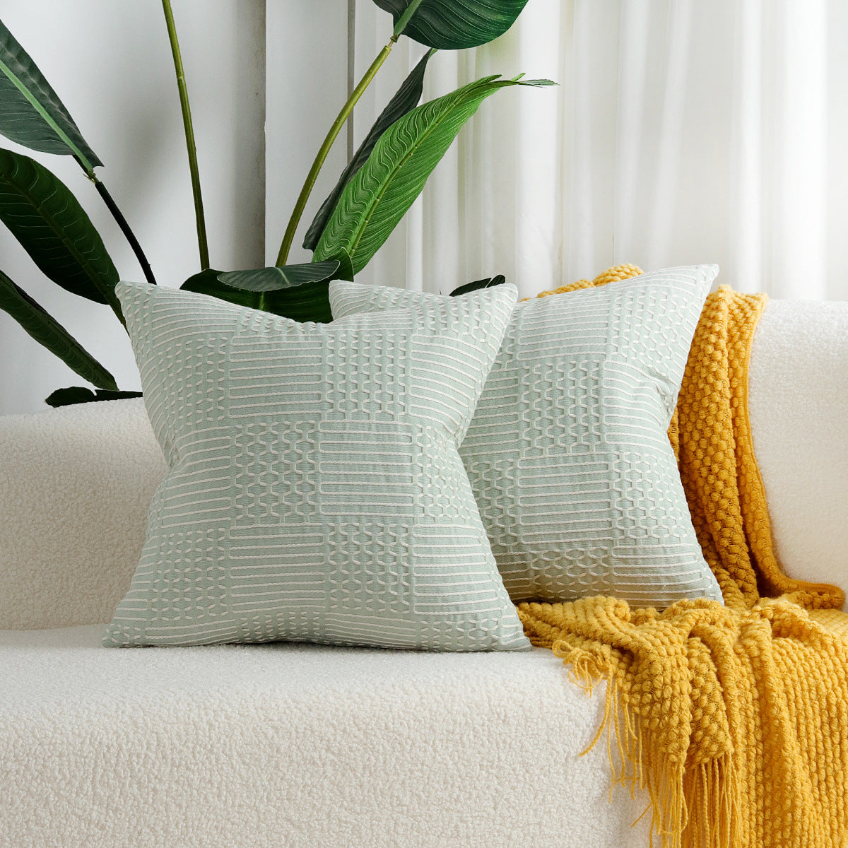 Geometric Cotton Cushion Cover — Modern Throw Pillow Case for Sofa, Bed & Living Room