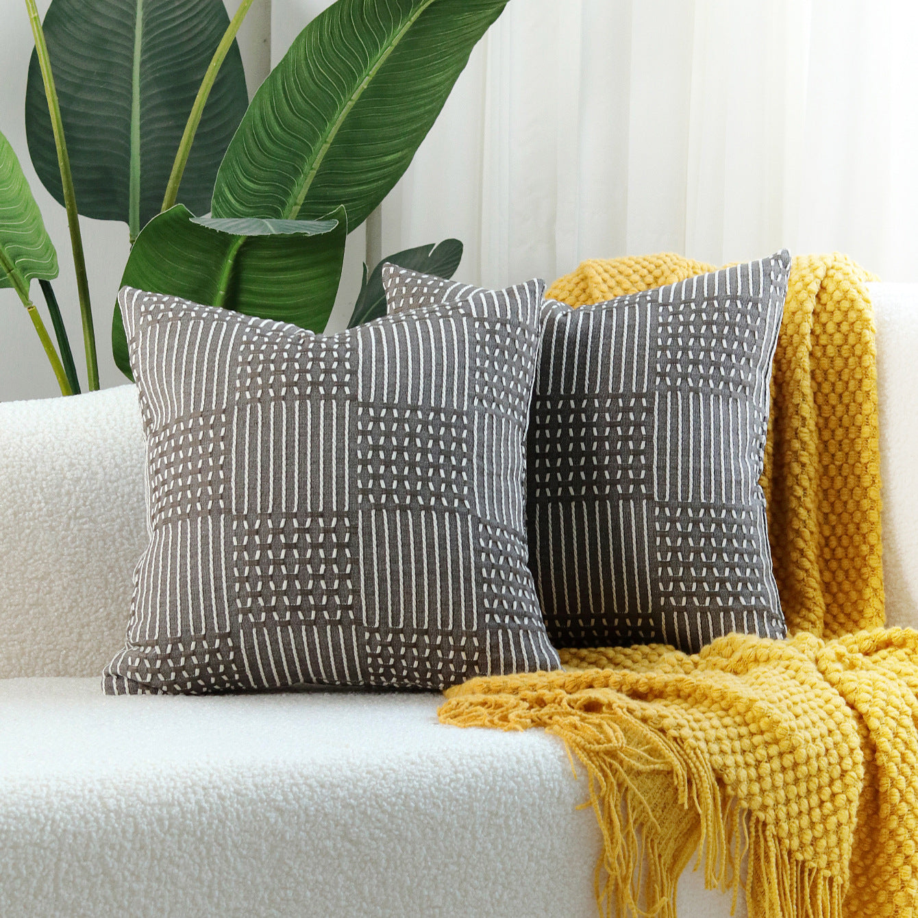 Geometric Cotton Cushion Cover — Modern Throw Pillow Case for Sofa, Bed & Living Room