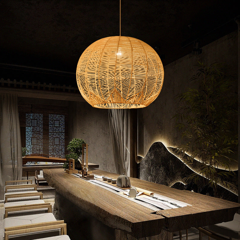 Rattan Pendant Light — Boho Woven Hanging Lamp for Kitchen, Dining Room & Bedroom