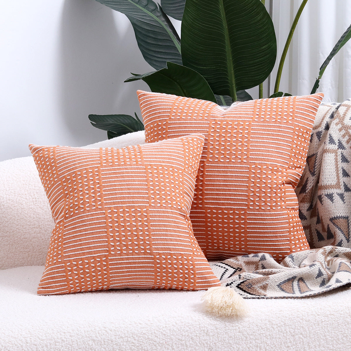 Geometric Cotton Cushion Cover — Modern Throw Pillow Case for Sofa, Bed & Living Room