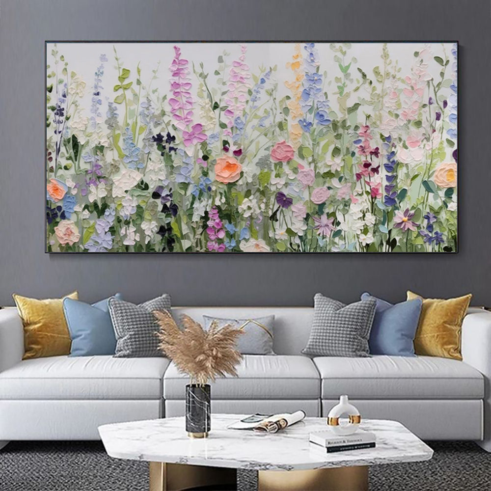 Textured Floral Palette Knife Wall Art — Original Botanical Art for Living Room & Bedroom