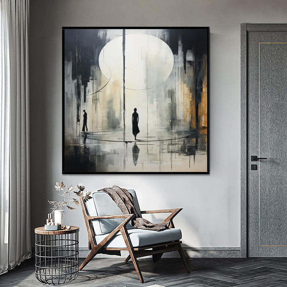 Neoclassical Black & White Oil Painting — Original Handmade Wall Art for Living Room & Bedroom