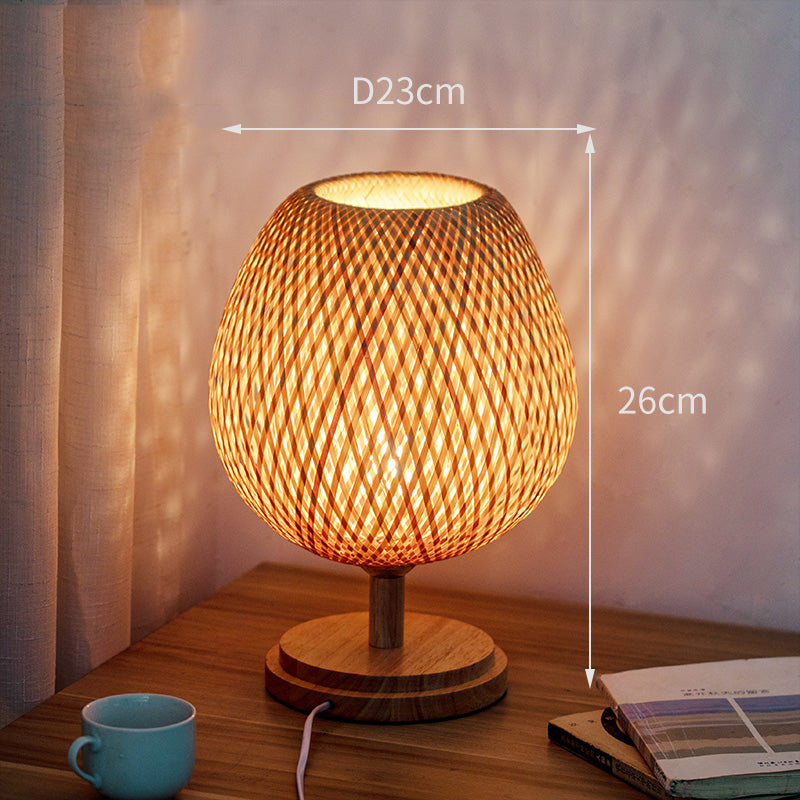 Bamboo Woven Table Lamp — Japanese Zen Bedside Lamp for Bedroom & Living Room
