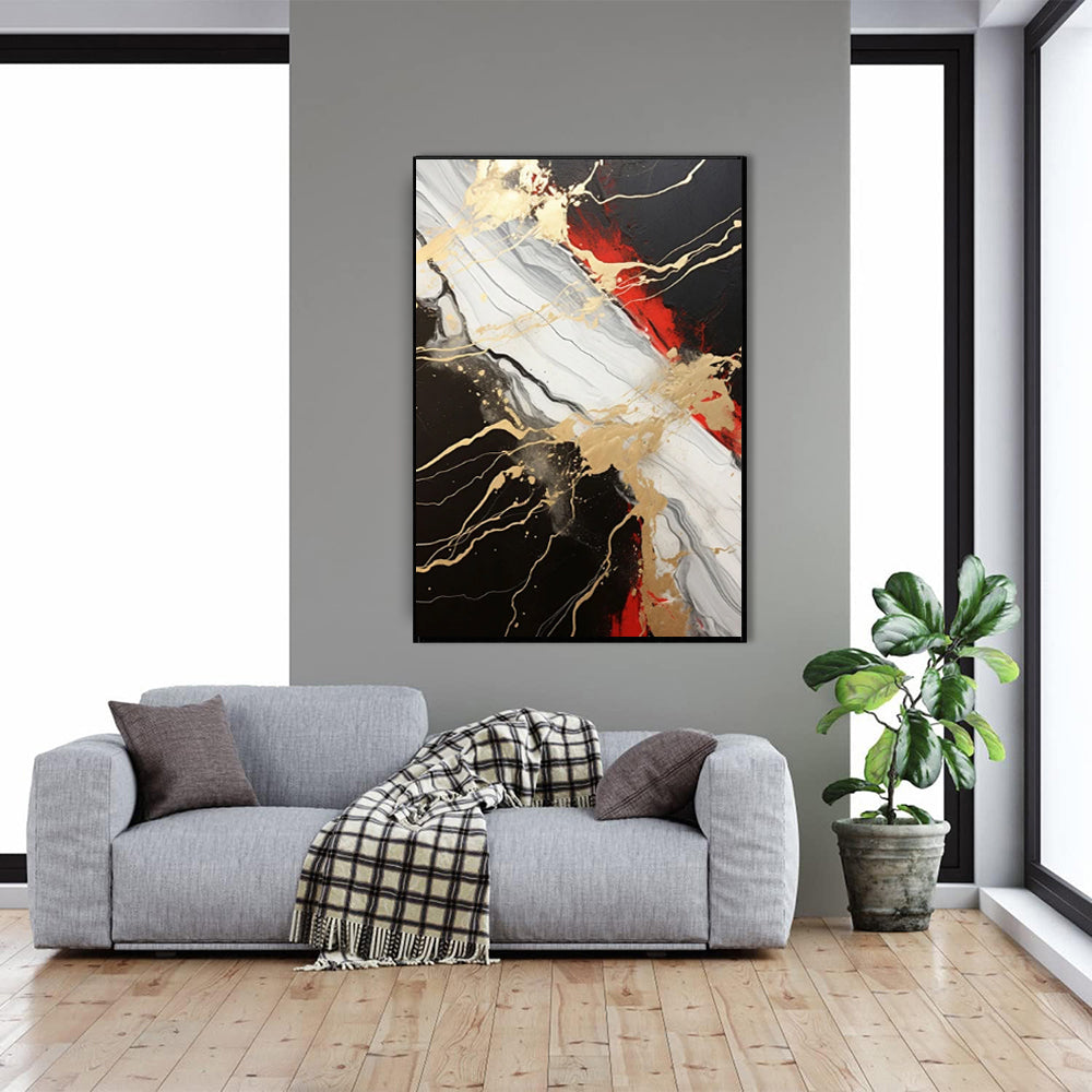 Vintage Gold Black Red Abstract Handmade Oil Painting Wall Art